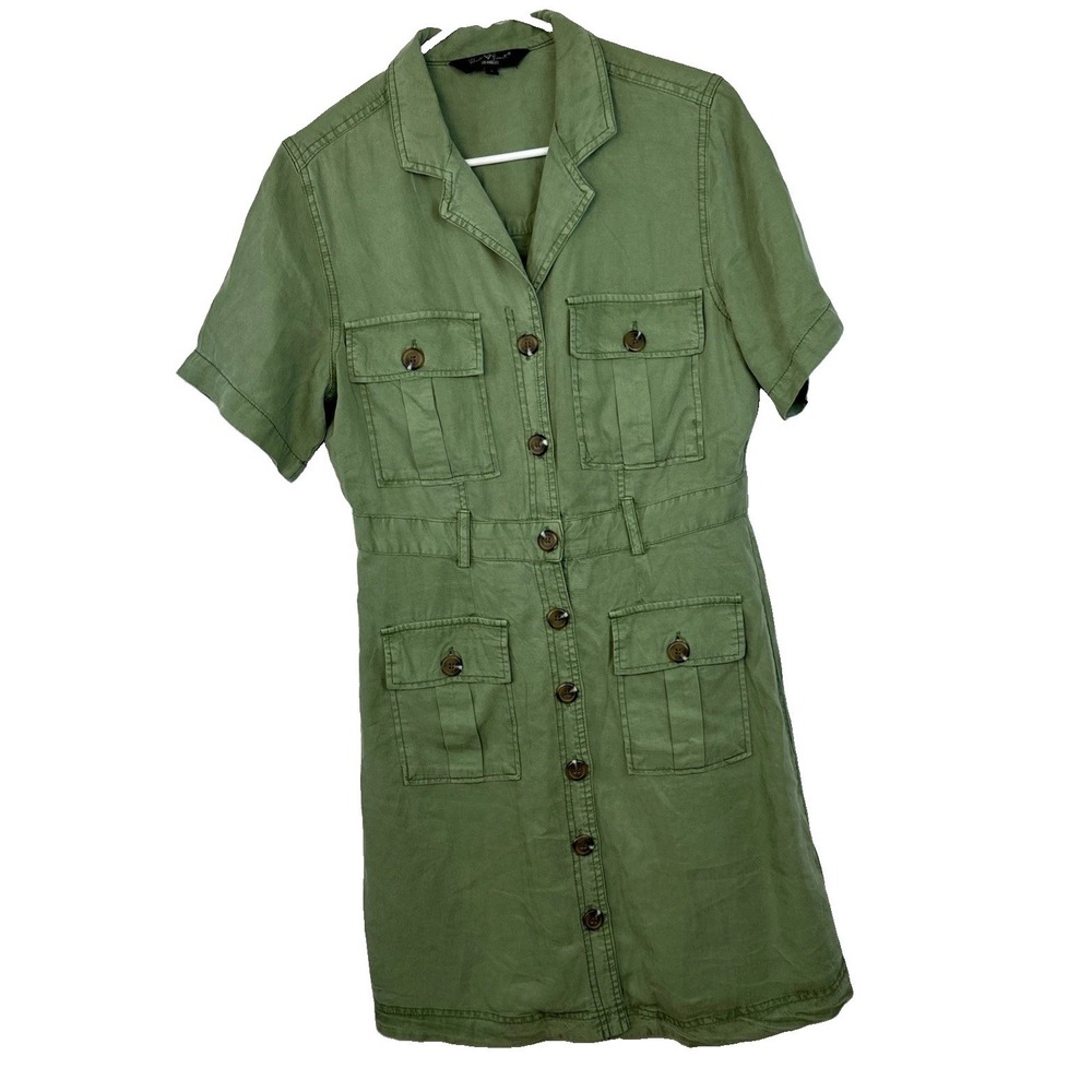 Velvet Heart Green Utility Shirt Dress Women's Sz S Lightweight Short Sleeves